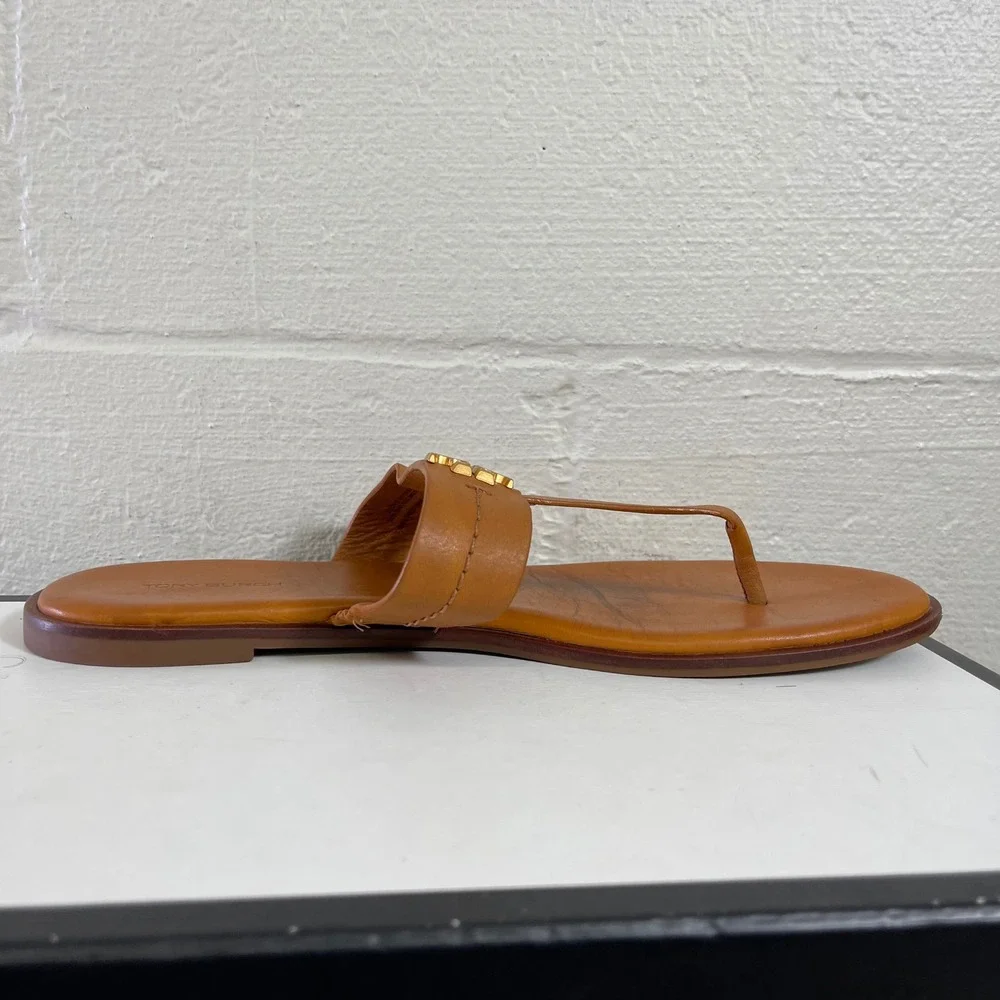 Tory Burch Mini Everly Flat Sandals Brown Leather Slip On Women's Size 10 US